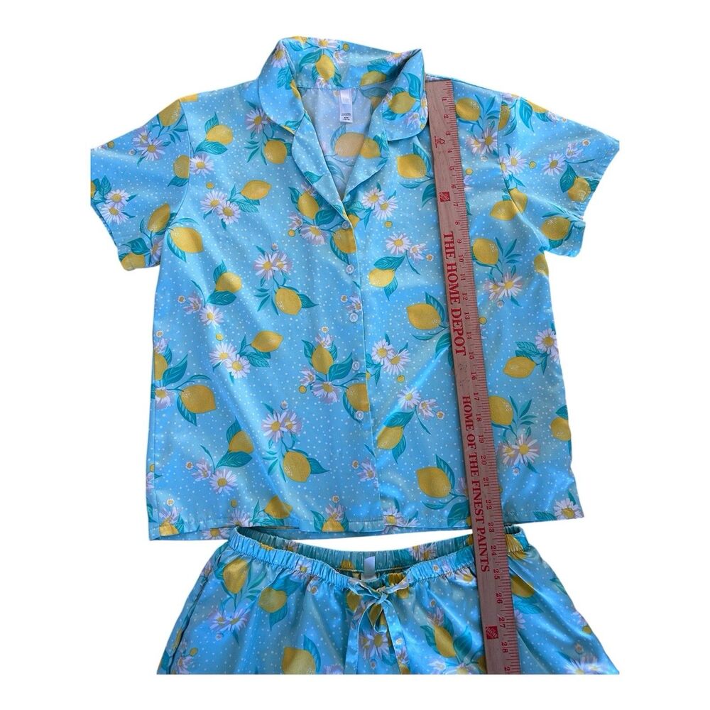 Flora Nikrooz Satin Pajama Set - Lemon & Daisy Print 2pc Shorts Set - Size M - Picture 7 of 8